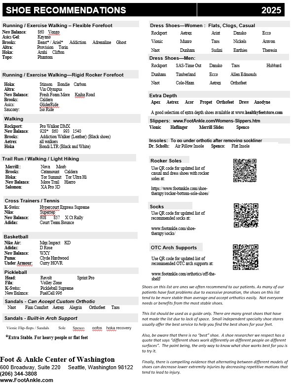 Shoe List Download | Foot & Ankle
